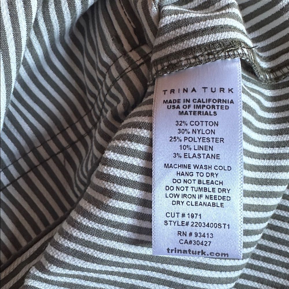 Trina Turk Buoyant Utility JacketSage Green & White Seersucker Size Small - Picture 5 of 5